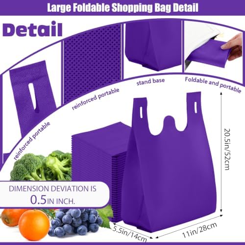 Windyun Large Grocery T-shirt Bags Bulk Reusable Non Woven Shopping Bag Foldable Gift Tote with Handle, 20.5x11x5.5 Inch