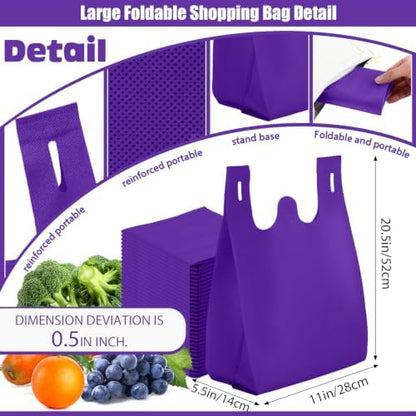 Windyun Large Grocery T-shirt Bags Bulk Reusable Non Woven Shopping Bag Foldable Gift Tote with Handle, 20.5x11x5.5 Inch