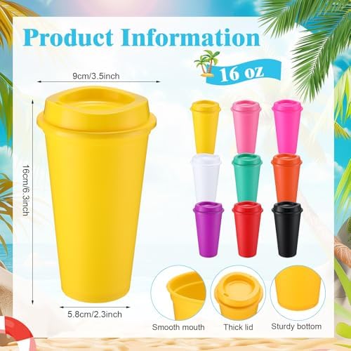 Honeydak 45 Pack 16 oz Reusable Coffee Cups with Lids Water Bottle Iced Coffee Travel Mug Portable Plastic Tea Tumblers Bulk for Hot and Cold Drinks Birthdays Party (Dark Color,Classic)