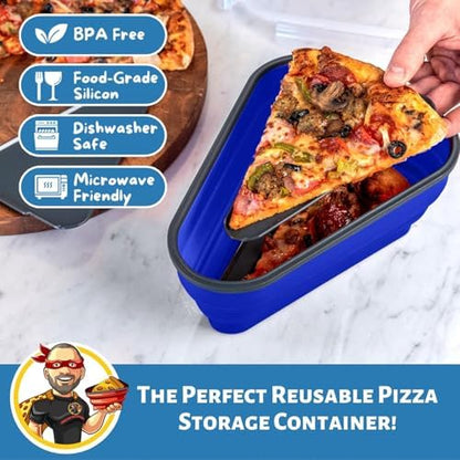 PIZZA PACK The Perfect Reusable Pizza Storage Container with 5 Microwavable Serving Trays - BPA-Free Adjustable Pizza Slice Container to Organize & Save Space, 3 Pack, Blue