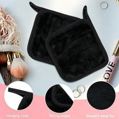 Makeup Remover Cloth 12 Pack, Ultra Soft and Reusable Microfiber Makeup Remover Towels for All Skin Types, Makeup Removal Face Cleansing Cloth, 6” X 6”, Black