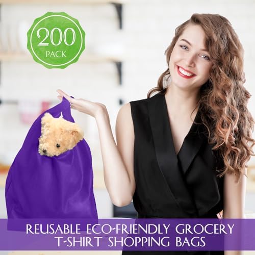 Windyun Large Grocery T-shirt Bags Bulk Reusable Non Woven Shopping Bag Foldable Gift Tote with Handle, 20.5x11x5.5 Inch