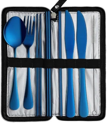 DEVICO Camping Utensils, Stainless Steel Travel Silverware Set with Case