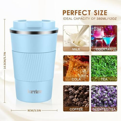 KETIEE Travel Coffee Mug 12oz: Insulated Coffee Cup with Leakproof Lid