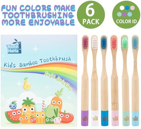 Kids Bamboo Toothbrushes, BPA-Free Soft Bristles, Eco-Friendly Natural Wooden Toddler Toothbrush, 6-Pack Travel Toothbrushes Set for Children