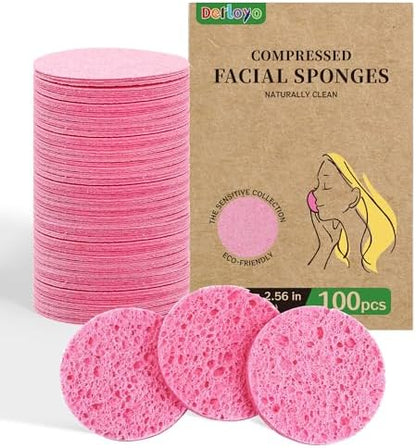 100-Count Compressed Facial Sponges, Natural Cellulose, Pink