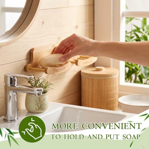 Double Bamboo Soap Dish for Shower, Wall Mounted