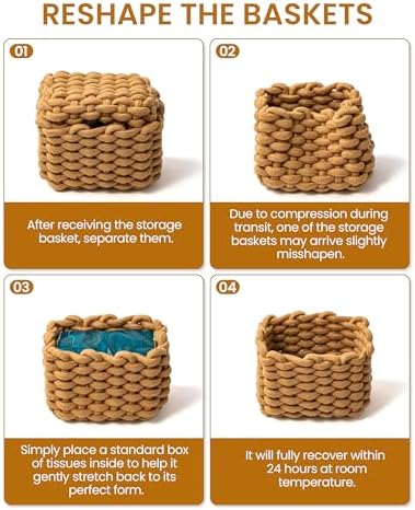 Small Cotton Rope Basket 2 Pack, Khaki Shelf Storage Bins for Desk Vanity
