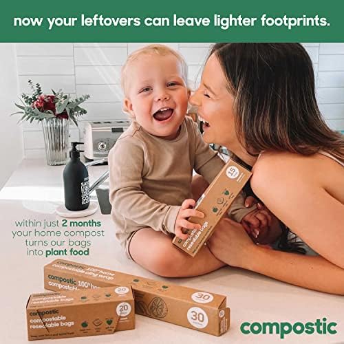 Compostic Compostable XL Sandwich Bags, 200 Ct Bulk, Zip-Seal