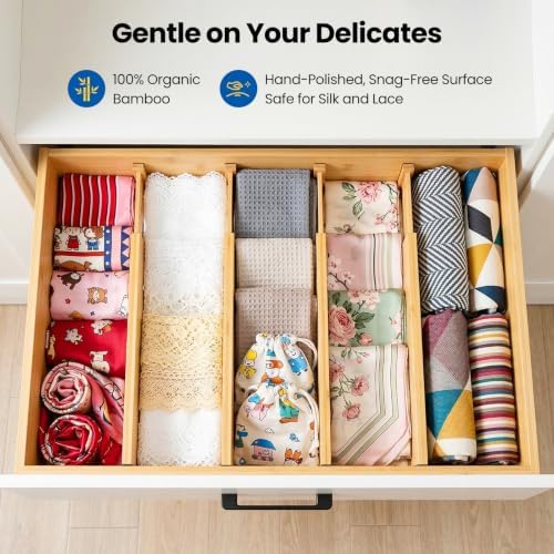 4 Pack 4" Deep Bamboo Drawer Dividers, 12-17" Expandable Kitchen Organizers