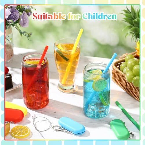 Meanplan 4 Sets Reusable Straws Travel Case Brush Silicone,Rainbow Colors