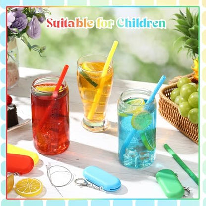 Meanplan 4 Sets Reusable Straws Travel Case Brush Silicone,Rainbow Colors