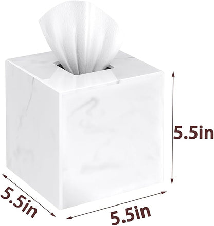 SILUT Tissue Box Cover Square, Marble Texture Tissue Box Holder, Decorative Tissue Holder for Bathroom, Kitchen, Vanity, Modern Tissues Organizer