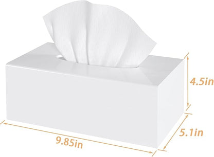 SILUT Acrylic Tissue Box Cover, Tissue Box Cover Rectangle, Modern Tissue Box Holder, Facial Tissue Cover for Bathroom, Kitchen Office Hotel - Shiny White