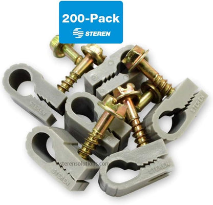 STEREN Coaxial Cable Clips - Cable Holder - Wire Clips - Siding Clips for Hanging - Cord Holder for Desk - Cable Clamps (Gray, 200 Count - Single Screw)