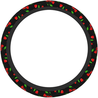 Red Hearts Cherry Steering Wheel Cover for Men Women Universal Car Accessories 15 Inch Neoprene Auto Interior Decor