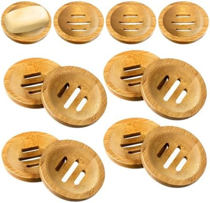 12 Pcs Round Soap Dishes Bulk, Bamboo Soap Holder Self-Draining Tray for Shower Kitchen Sink Bathroom