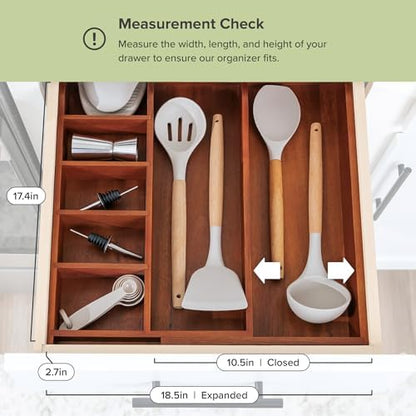 KitchenEdge Utensil & Junk Drawer Organizer, 10.5-18.5 in, Acacia