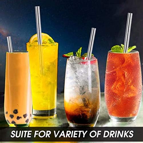 Vinaco 6 Pack 0.4" Wide Bore Reusable Stainless Steel Metal Smoothie Straws