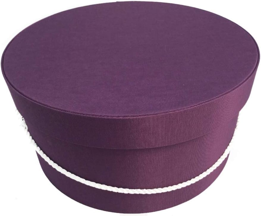 Sarah's Hat Boxes Classic Amethyst Hat Box – 16.75" x 8.5" (Dia. x Ht.) Handmade in USA – Odorless Non-Toxic Adhesive, Cording Handle – Premium Storage for Hats & Accessories