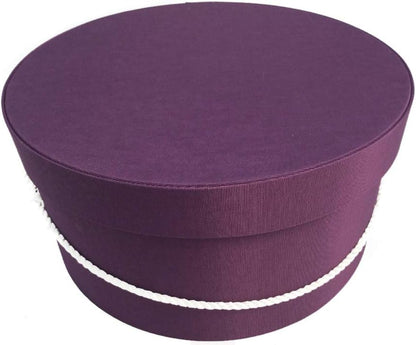 Sarah's Hat Boxes Classic Amethyst Hat Box – 16.75" x 8.5" (Dia. x Ht.) Handmade in USA – Odorless Non-Toxic Adhesive, Cording Handle – Premium Storage for Hats & Accessories
