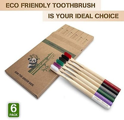 Virgin Forest Bamboo Toothbrushes 6pk, Soft BPA Free Travel Set