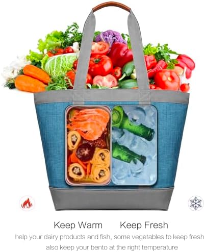 Insulated Cooler Bag Reusable Grocery Tote Bags Transport Large Lunch Box for Women