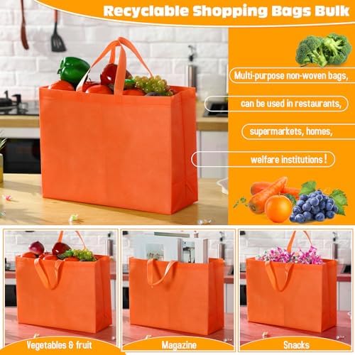 Windyun Reusable Grocery Bags Large Non Woven Shopping Bags with Handles Foldable Portable Tote, 16x6x12 Inch