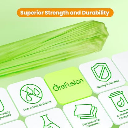 GreFusion Compostable 36 gallon Trash Bags, Extra Thick 1.28 Mills, Compost 36 Gal Trash Bags (Kitchen Tall Garbage Bags), Compostable Lawn & Leaf Yard Waste bags,ASTM D6400,Bpi Certified