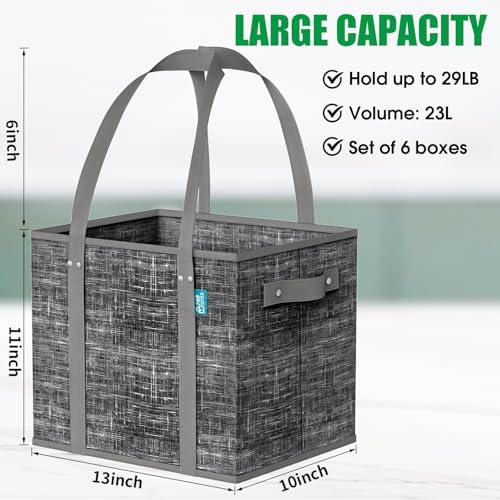 Fab totes Reusable Grocery Bags, Large Foldable Shopping Tote Bags with Reinforced Handles & Hard Bottom,6 Pack, Black