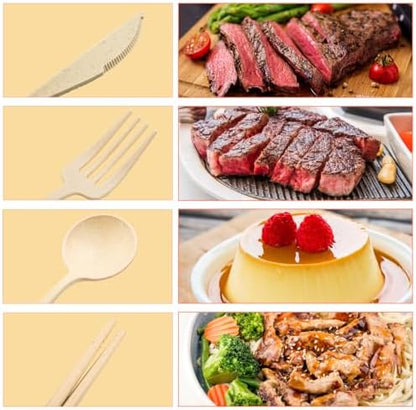 4 Sets Reusable Utensils Set with Case,Camping Cutlery Set Travel Silverware Set with Case Lunch Utensils Set for Work,Utensil Sets for Lunch Picnic Daily Use Outdoor (Beige)