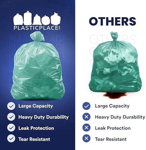 Plasticplace 55-60 gallon Trash Bags │ 1.2 Mil │ Green Heavy Duty Garbage Can Liners │ 38” x 58” (50Count)