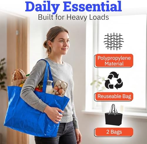 DURASACK Haul-It-All Extra-Large Reusable Shopping Bag, Blue, Pack of 2
