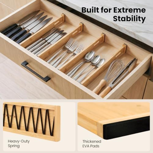 4 Pack 4" Deep Bamboo Drawer Dividers, 12-17" Expandable Kitchen Organizers