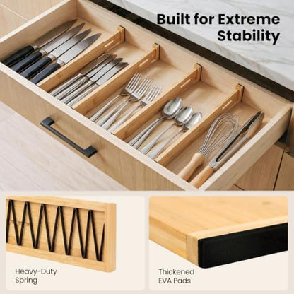 4 Pack 4" Deep Bamboo Drawer Dividers, 12-17" Expandable Kitchen Organizers