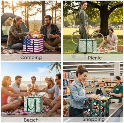 BALEINE Insulated Reusable Grocery Bags with Zippered Top, Large Cooler Bag