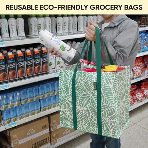 BALEINE 4 PK Grocery Bags Reusable Shopping Bags with Reinforced Bottom, Heavy Duty Foldable Tote Bags (Combo)