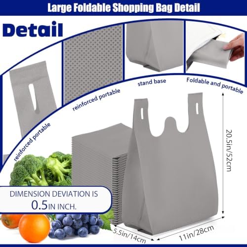 Windyun Large Grocery T-shirt Bags Bulk Reusable Non Woven Shopping Bag Foldable Gift Tote with Handle, 20.5x11x5.5 Inch