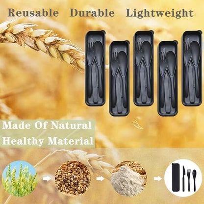 Reusable Travel Utensils Set with Case Wheat Straw Fork Spoon Knife Cutlery