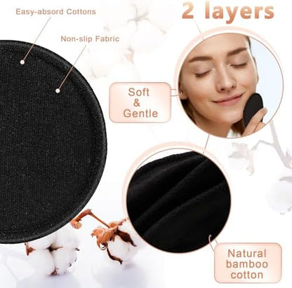 Foaincore 40 Pcs Reusable Makeup Remover Pads with Mesh Storage Bag and Bamboo Box Washable Bamboo Cotton Rounds Soft Reusable Face Pad for Toner Skin Various Skin Care Products(Black White)