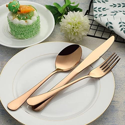 Portable Travel Utensils, Reusable Silverware with Case for Fixing Tableware, 9 Pieces Stainless Steel Stable Flatware Set, Camping Picnic Cutlery Set (Rose Gold Set)