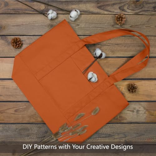 TOPDesign 1-Pack Canvas Tote Bags with an External Pocket, Reusable Grocery Shopping Bags, Top Zipper Closure, Daily Essentials (Orange)
