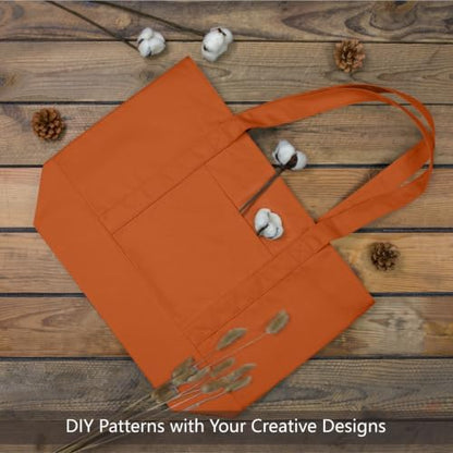 TOPDesign 1-Pack Canvas Tote Bags with an External Pocket, Reusable Grocery Shopping Bags, Top Zipper Closure, Daily Essentials (Orange)