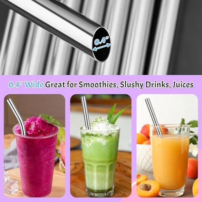 NiHome 4-Pack Stainless Steel Straws for Boba, Smoothie, 10.4” Metal Straws