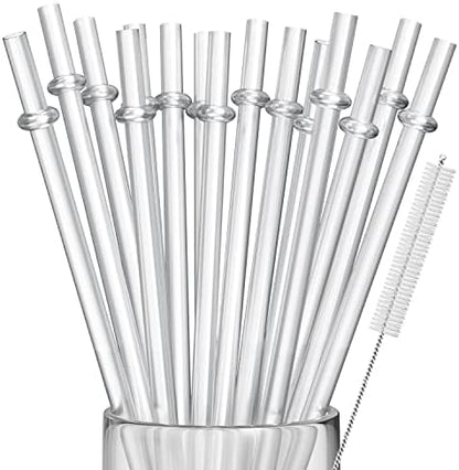 15 Pieces 10 Inch Clear Reusable Plastic Replacement Drinking Straws, Fit for 24 oz 32oz 40oz Mason Jars, Tumblers, BPA Free Unbreakable Drinking Straws with Cleaning Brush