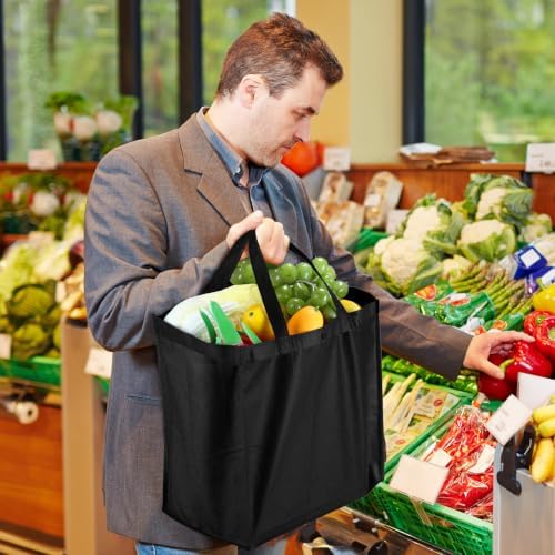 Zhehao 60 Pcs Reusable Grocery Bags Bulk Large Foldable Shopping Tote Bags Non Woven with Handle and Plastic Button(Black)