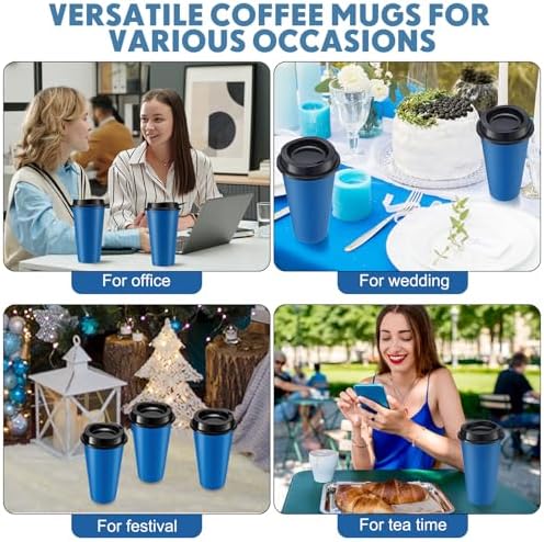 Honeydak 45 Pack 16 oz Reusable Coffee Cups with Lids Water Bottle Iced Coffee Travel Mug Reusable Portable Plastic Tea Tumblers Bulk for Hot and Cold Drinks Birthdays Party(Classic,Navy Blue)