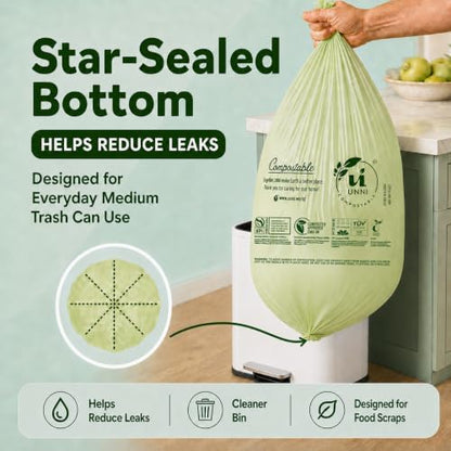 UNNI 8 Gallon Compostable Bags, 200 Count, 30 Liter, Extra Thick 0.85 Mil