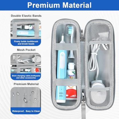 Toothbrush Travel Case for Oral B/Oral-B Pro 1000 1500 5000 7000 7500 6000 9600/ Phlips Sonicare 4100 5100 1100 6100 5300 Electric Toothbrush, Portable Hard Protective Storage Bag (Blue)