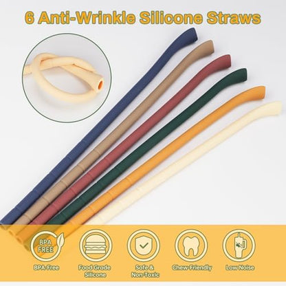 NiHome 6PCS Silicone Anti-Wrinkle Straws Fit for Stanley 40oz 30oz Tumblers